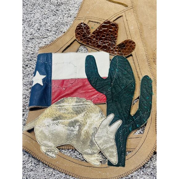 RARE Custom Leather Applique Texas Scenic Suede Vest Lifestyle Texan Cowboy - Picture 3 of 14